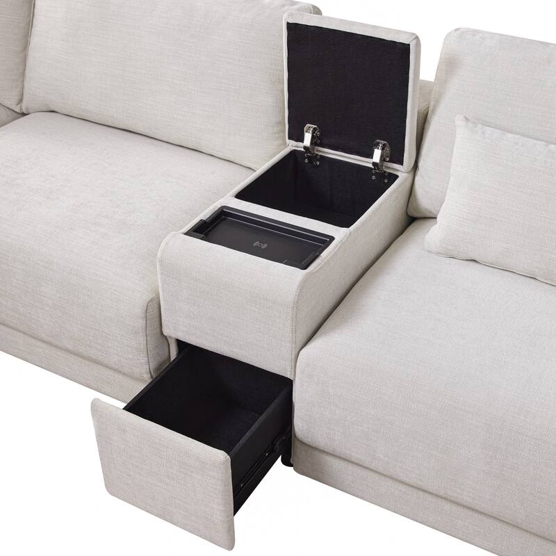 Chenille Reversible Sectional Sofa w/ Storage Console, Movable Ottoman