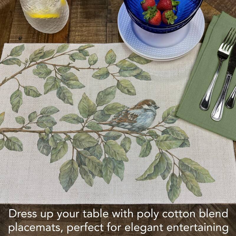 Bird on Branch 4-Pack Poly-Cotton Blend Placemats Manufactured in The USA Machine Washable Dryer Safe