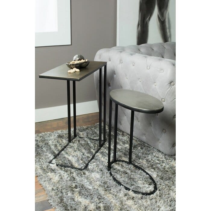 Antiqued Gold and Brushed Nickel 2-piece End Table Set