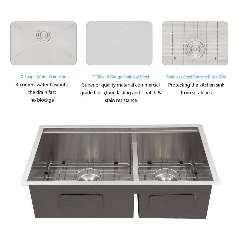 Undermount Kitchen Sink With Ledge Workstation and Double Bowl
