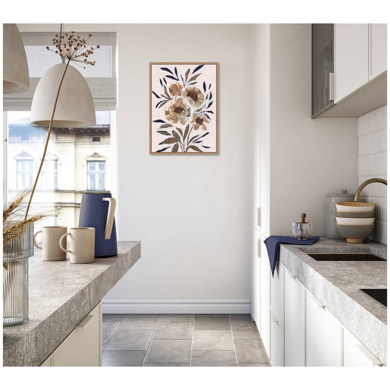 Kate and Laurel Sylvie Muted Paintrely Florals Framed Canvas by Nikita Jariwala