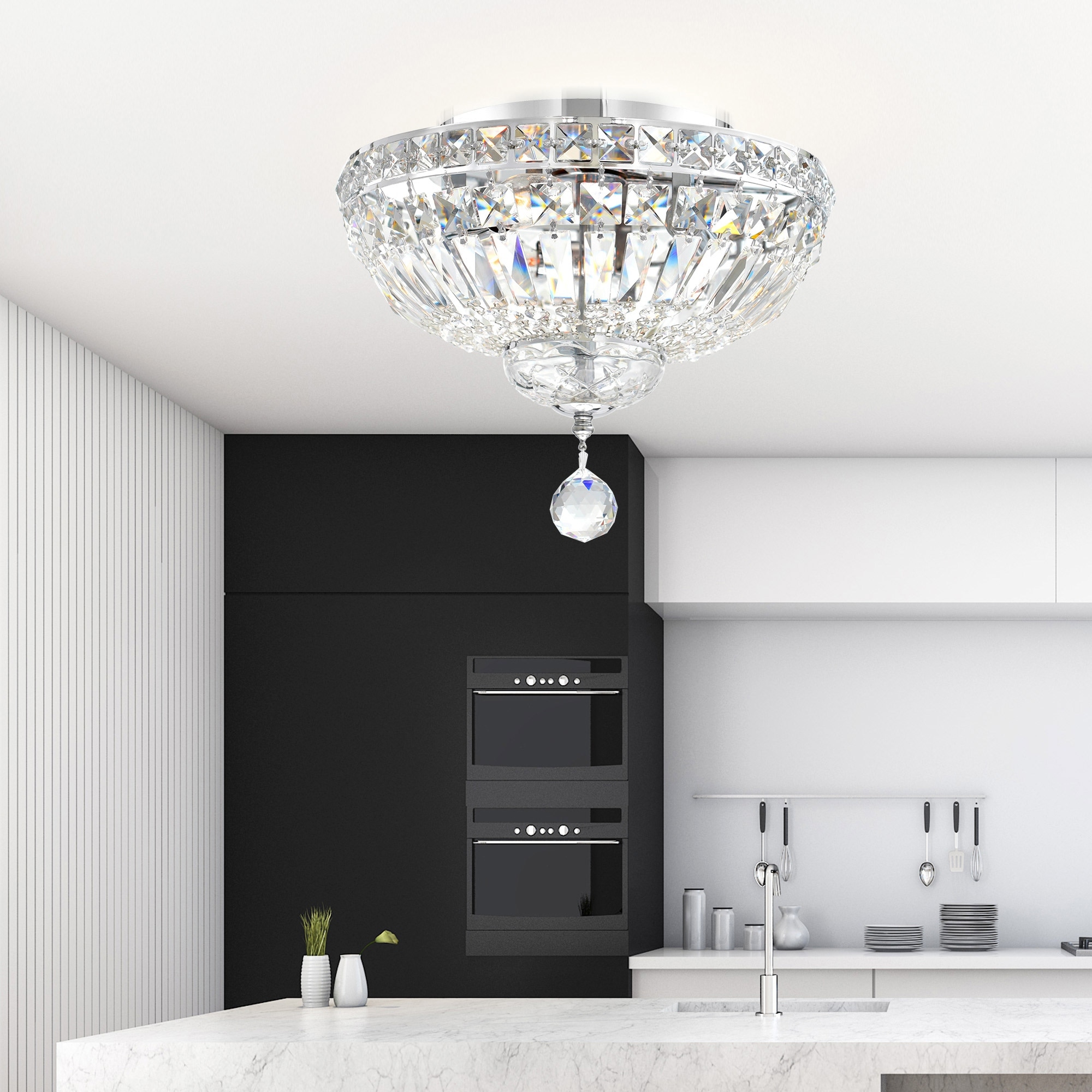 CWI Lighting Stefania 3 Light Chrome Flush Mount