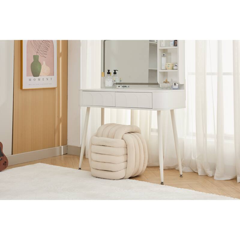 060Chenille Fabric Modern Knot Design Ottoman Makeup Stool Footstool, Comfortable and Stylish Seat for Living Room, Bedroom,