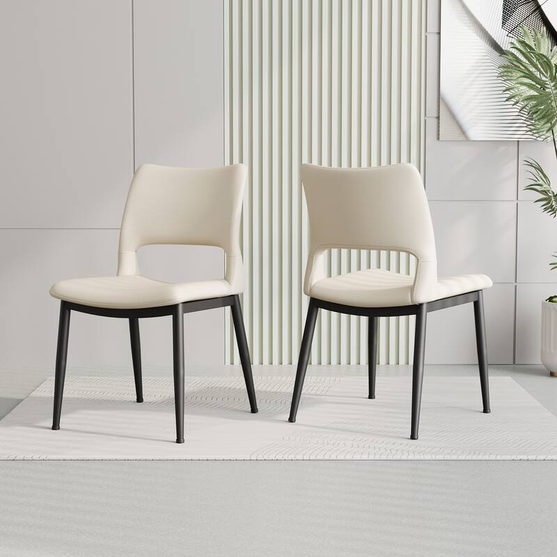 Modern minimalist white PU leather Dining Chairs Set of 2, comfortable backrest design, metal leg support, suitable for
