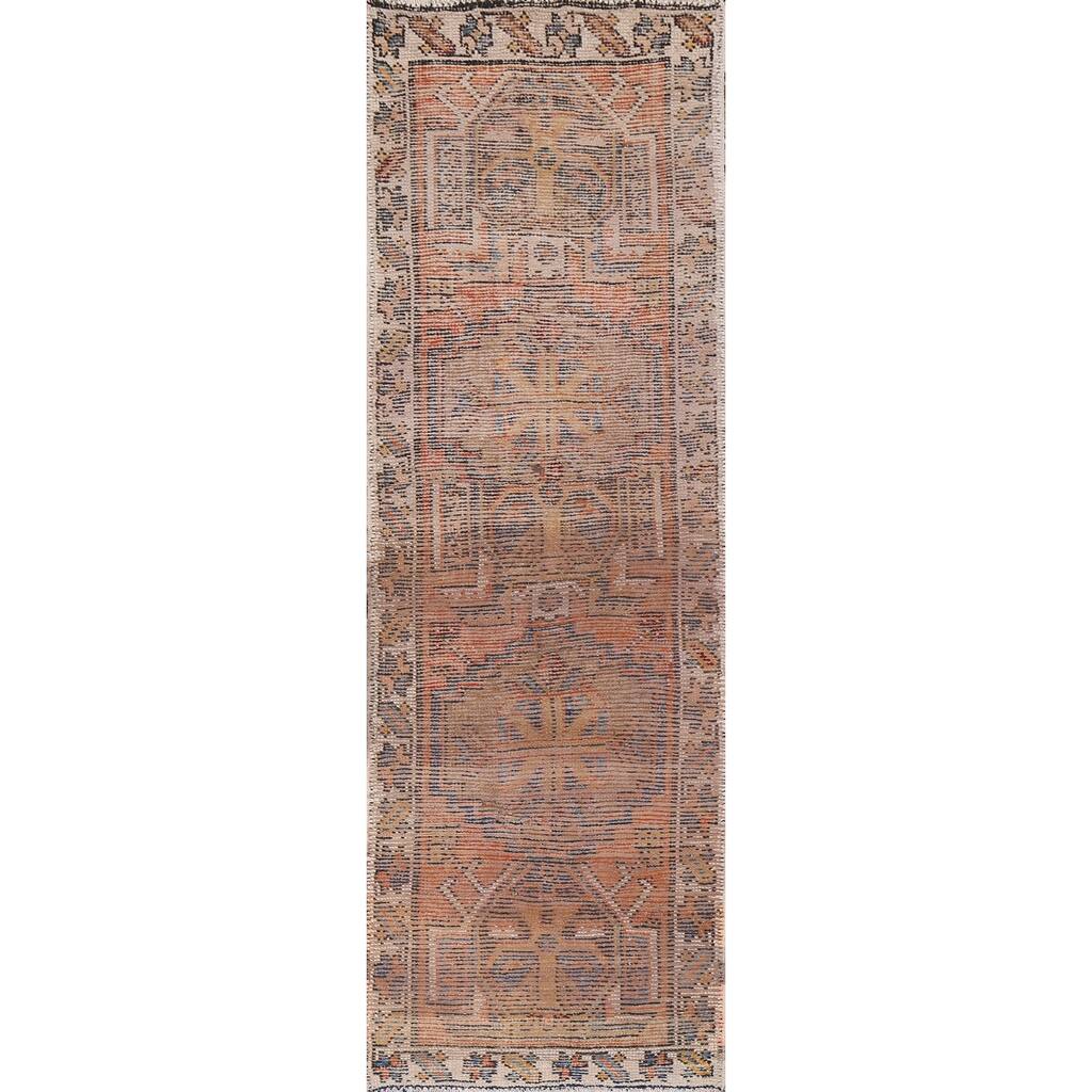 Antique Tribal Geometric Ardebil Persian Wool Runner Rug Hand-knotted - 2'9" x 9'0"