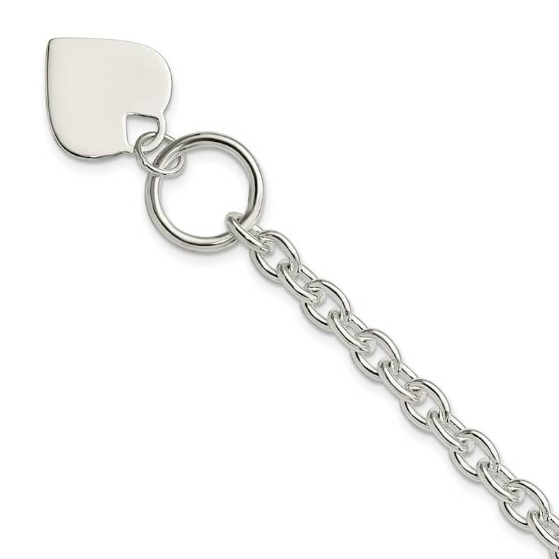 Curata 925 Sterling Silver 8" Polished Engravable Heart Tag Chunky Toggle Bracelet