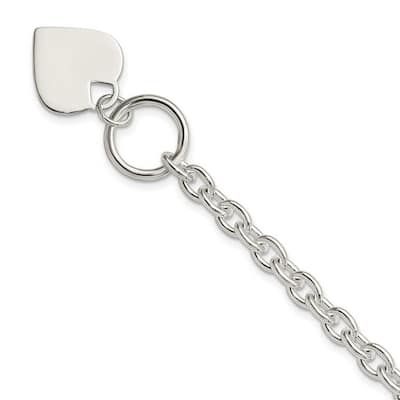 Curata 925 Sterling Silver 8" Polished Engravable Heart Tag Chunky Toggle Bracelet