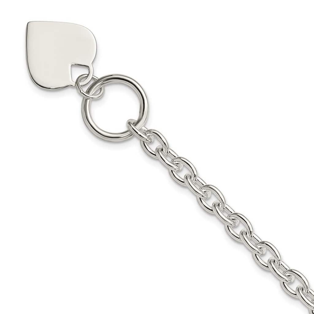 Curata 925 Sterling Silver 8" Polished Engravable Heart Tag Chunky Toggle Bracelet