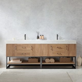 Alistair 84B" Double Vanity with White Grain Stone Countertop