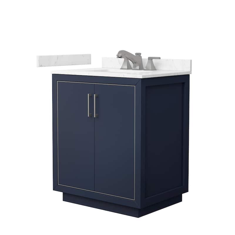 Wyndham Collection WCF1111-30S-VCA-US3MXX Icon 30" Free Standing - Dark Blue / Carrara Cultured Marble Top / Brushed