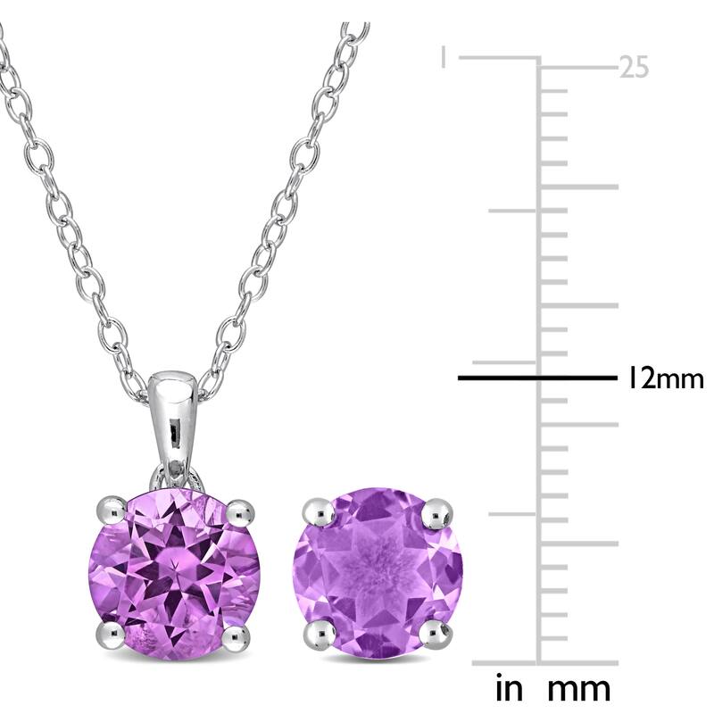 Miadora Amethyst Two Piece Solitaire Necklace and Earrings Set in Sterling Silver