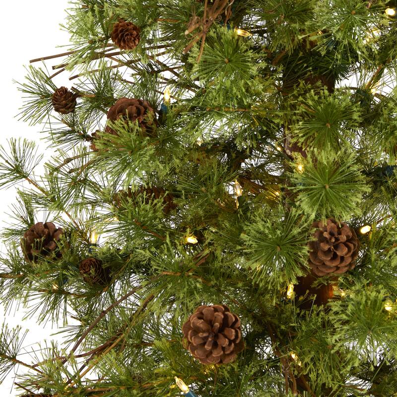 6ft. Alpine Artificial Christmas Tree with 150 Clear Multifunction LED Lights & Pine Cones on Trunk - Rustic Holiday X-Mas Tree