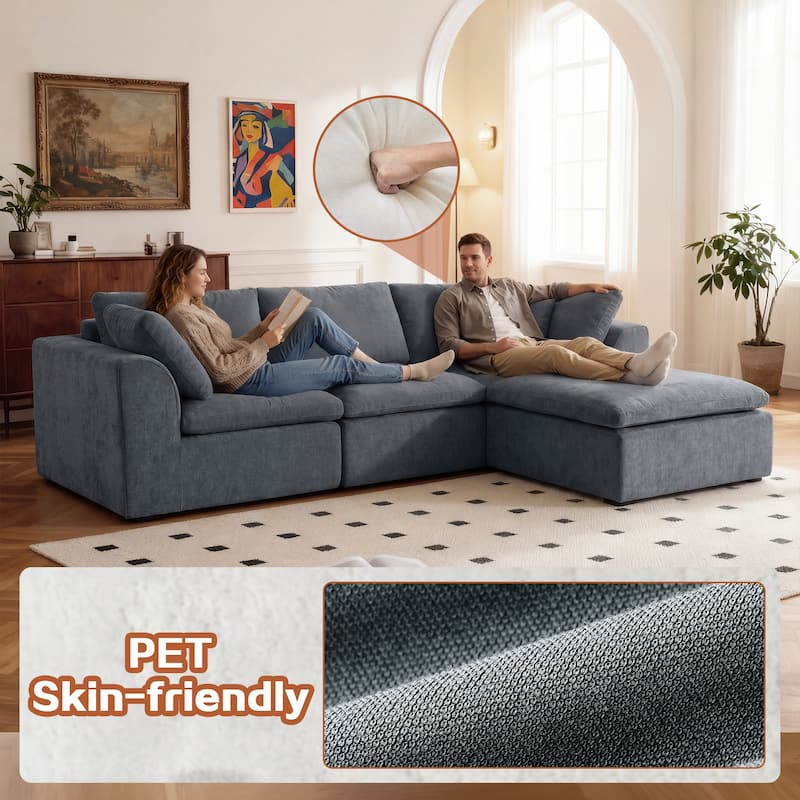 L-Shaped Chenille Sectional Sofa with Chaise Lounge, Living Room Modular Leisure Couch Chenille Sleeper Sofa