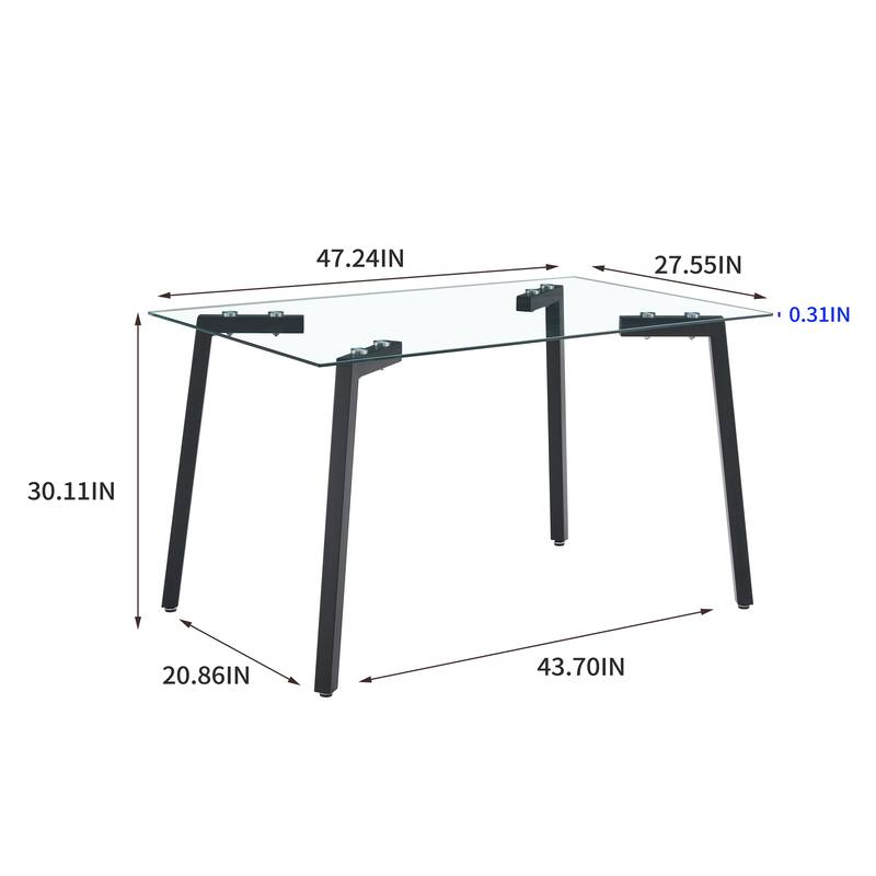 Glass Dining Table Transparent for Living Room, 130*80* 8MM