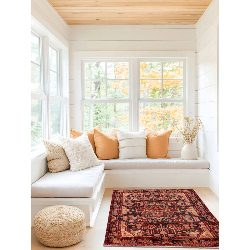 ECARPETGALLERY Hand-knotted Anadol Vintage Navy, Red Wool Rug - 4'5 x 6'11