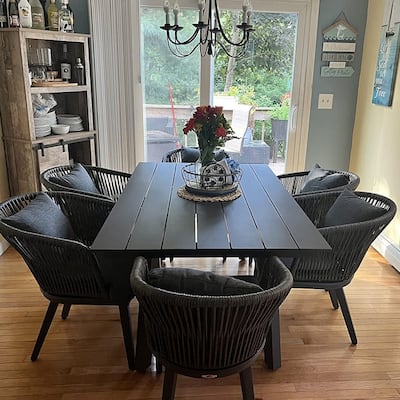 PURPLE LEAF 7-11 Patio Dining Set, Aluminum Frame Table, Wicker Chairs