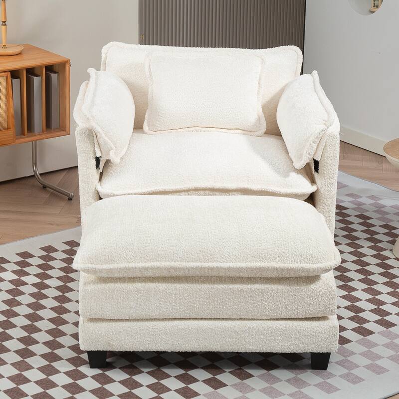 Boucle Oversized Sofa Chair With Ottoman - Beige