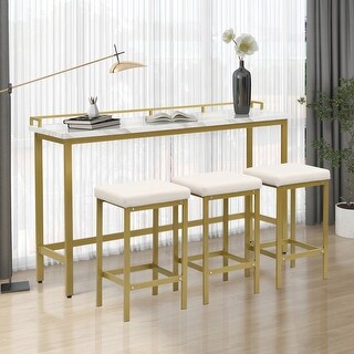 Faux Marble Tabletop 4-Piece Counter Height Dining Table Set Bar ...