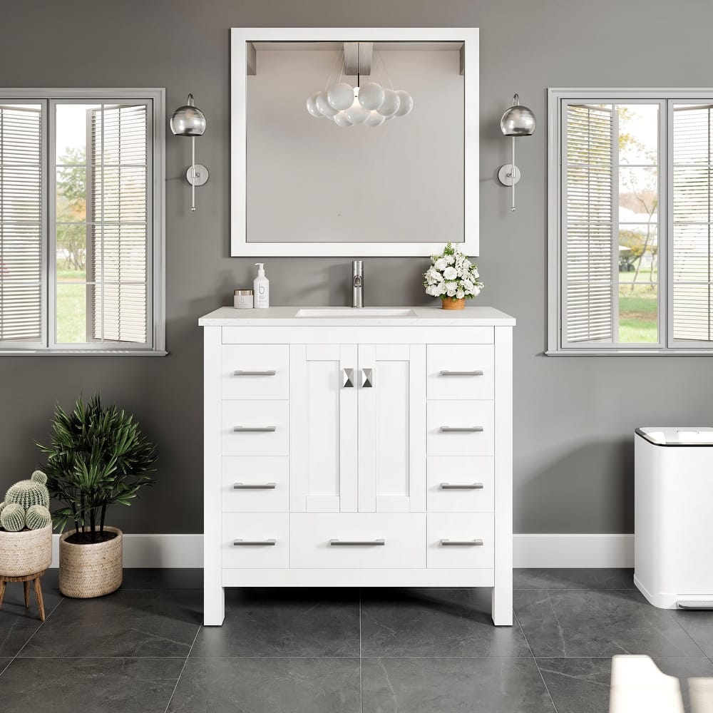 Eviva Hampton 36"W x 18"D Bath Vanity with Carrara Quartz Top