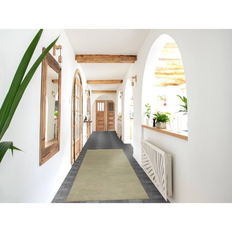 Hand Knotted Oriental 100% Wool Carpet Modern Modern Green Gabbeh Runner Rug - 9' 9'' X 2' 9''