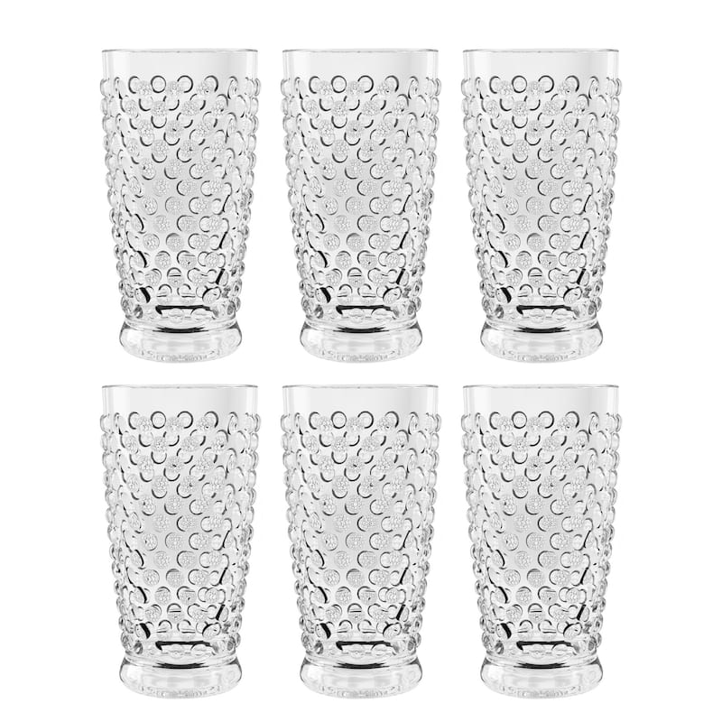 Abode Homewares Hobnail Acrylic Drinking Glasses - 20 oz - Set of 6 - Clear