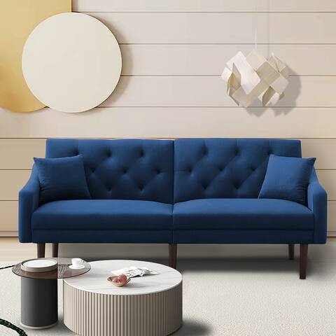 Modern Loveseat Velvet Upholstered Convertible Sofa Bed futon Sleeper Furniture Adjustable Backrest Sofa with 2 Pillows
