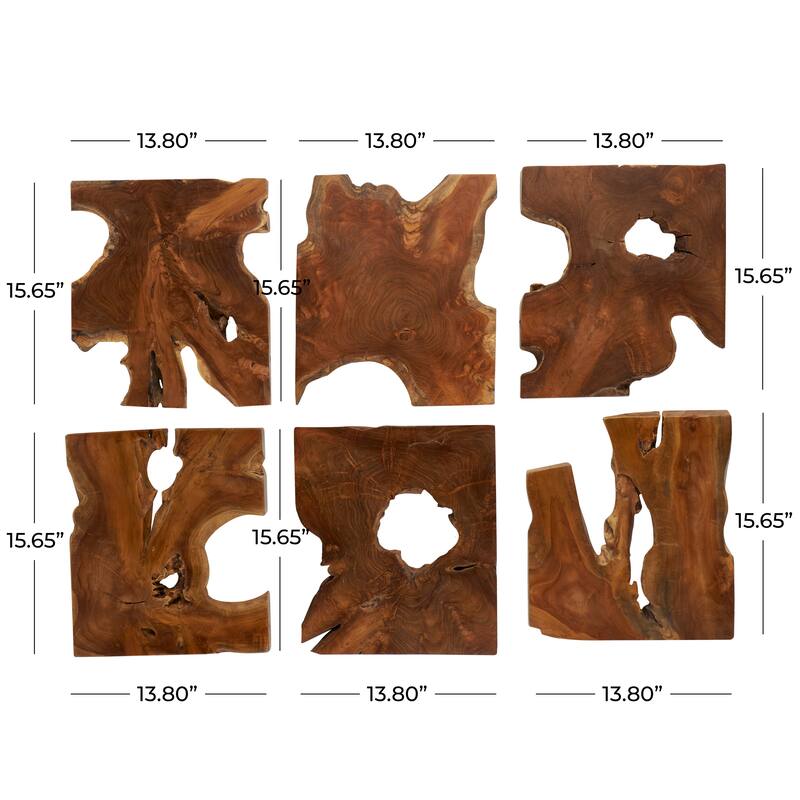 Teak Wood Abstract Handmade Live Edge Wood Slab Wall Decor - Set of 6 Brown - Roche River Decor