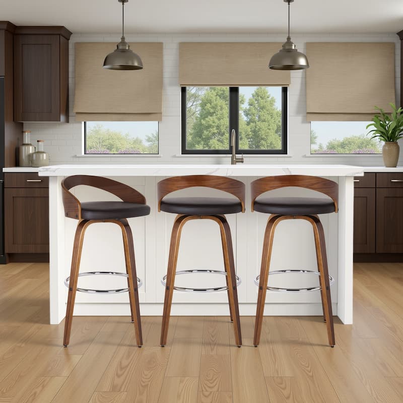 Carson Carrington Solavagen Mid-Century Modern Swivel Counter or Bar Stool - Brown & Walnut - Counter Height - Set of 3