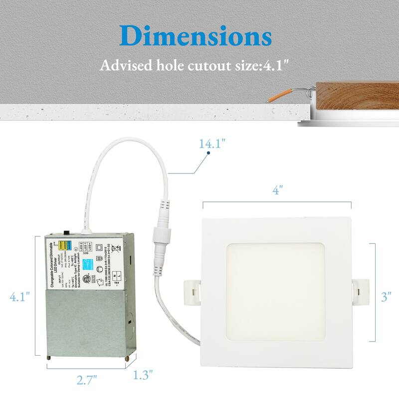 Flush Mount Rectangle Ceiling Light 6.7" Wide 3CCT Dimmable Recessed Lighting