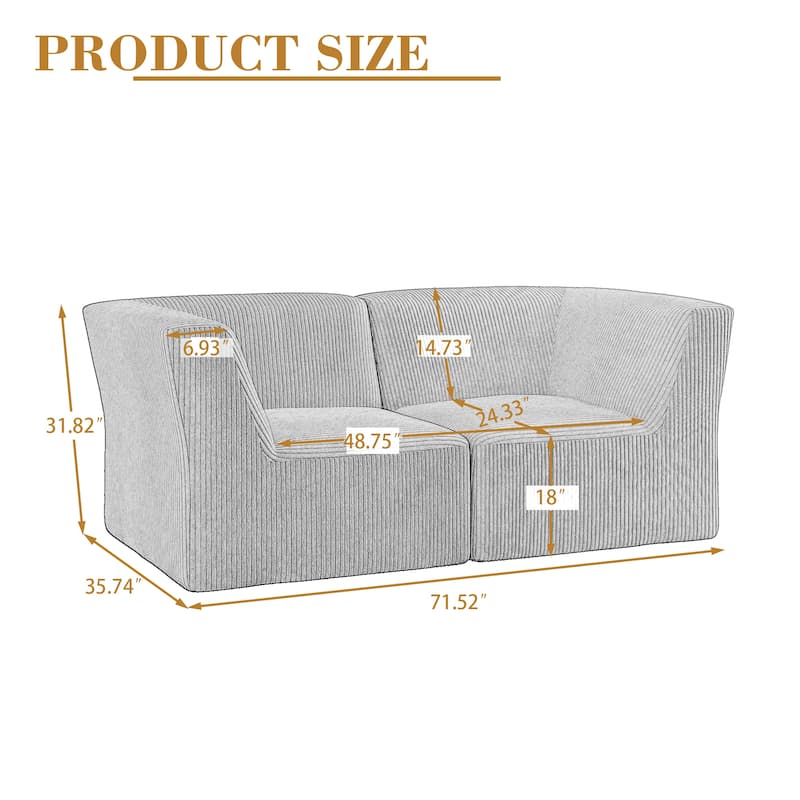71" W Corduroy Fully Sponge Molded Couch Modular Sectional Sofa