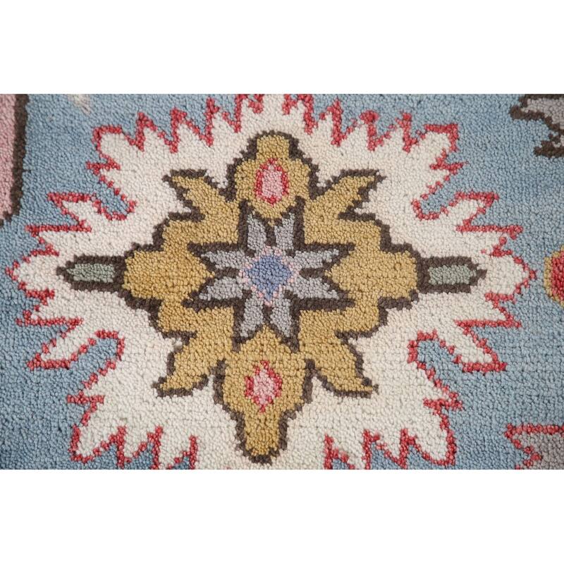 Transitional Blue Oushak Oriental Area Rug Handmade Floral Wool Carpet - 8'1"x 9'6"