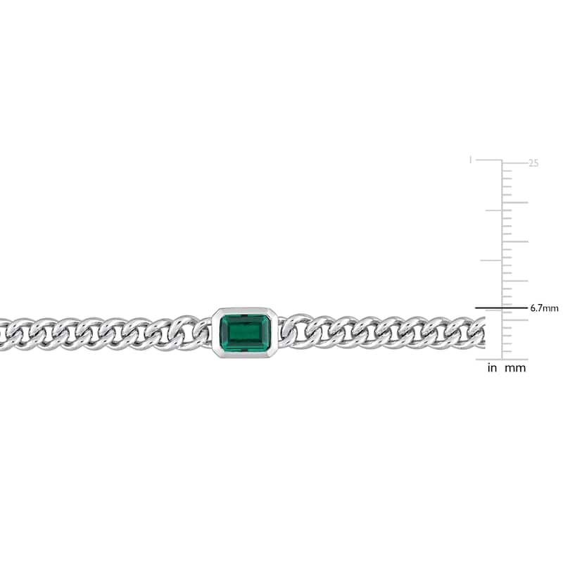 Miadora 7/8ct TGW Octagon Created Emerald Curb Link Chain Bracelet in Sterling Silver