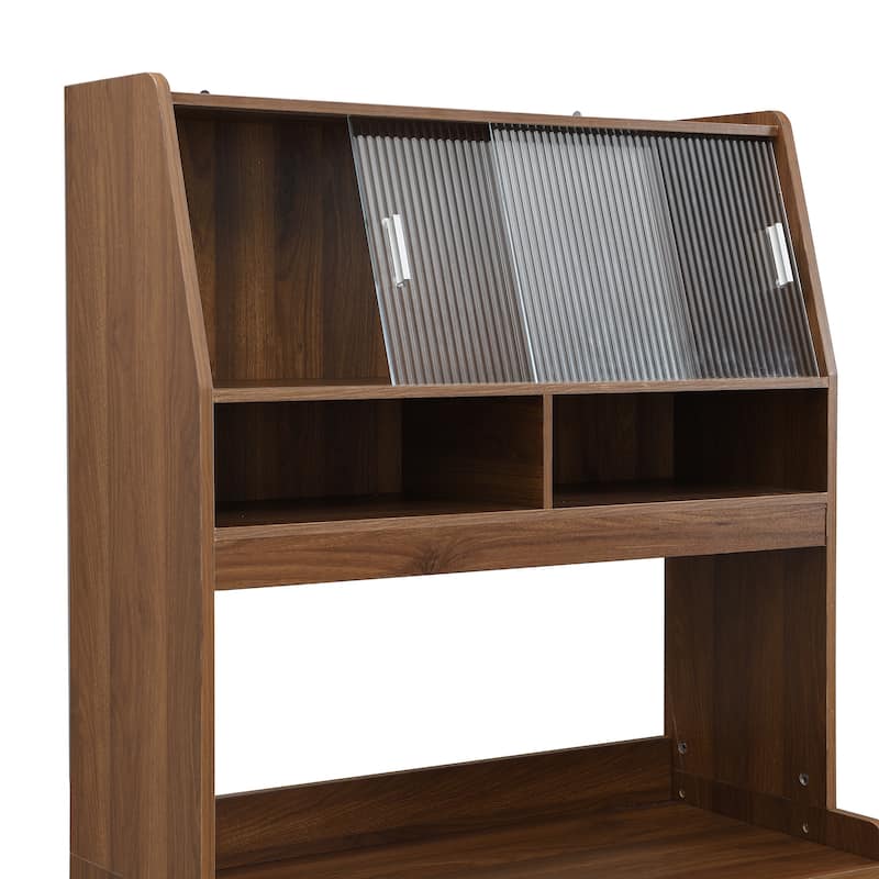 Multifunctional Buffet Hutch and Foldable Dining Table with Storage Unit and Rolling Wheels for Small Spaces