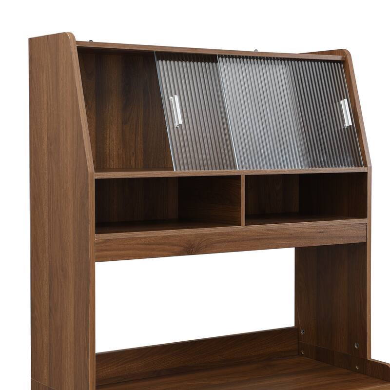 Pantry Cabinet with Hutch and Foldable Dining Table