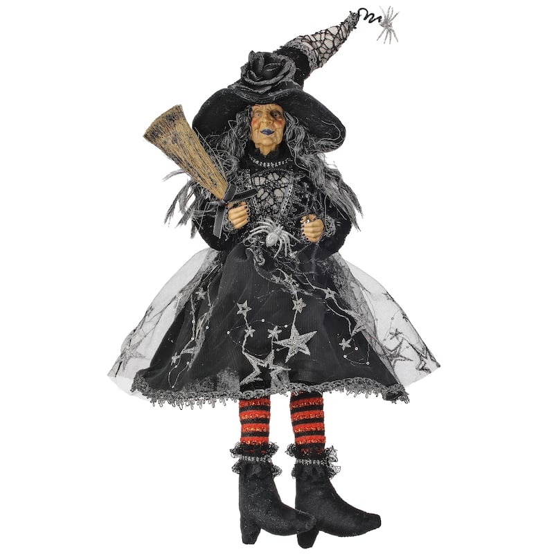 25" Sitting Halloween Witch With Spider