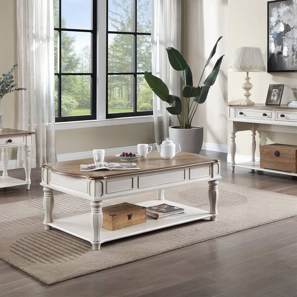 Coffee Table with Lift Top in Oak and Antique White Finish - Bed Bath ...
