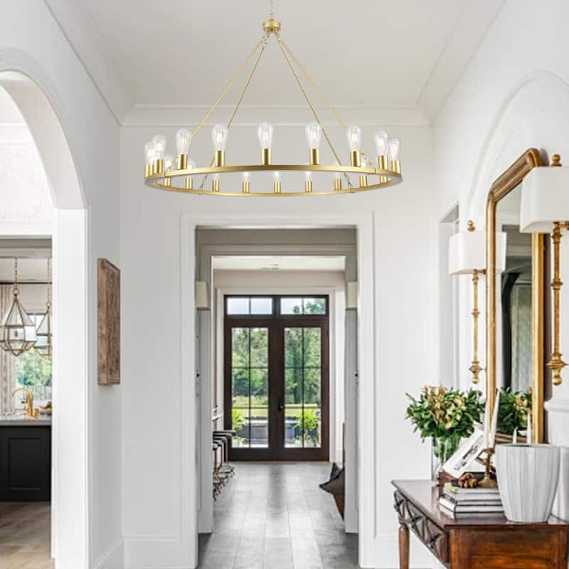 20 - Light Farmhouse Metal Round Industrial Chandelier for Dining Room Entryway Kitchen Island - N/A