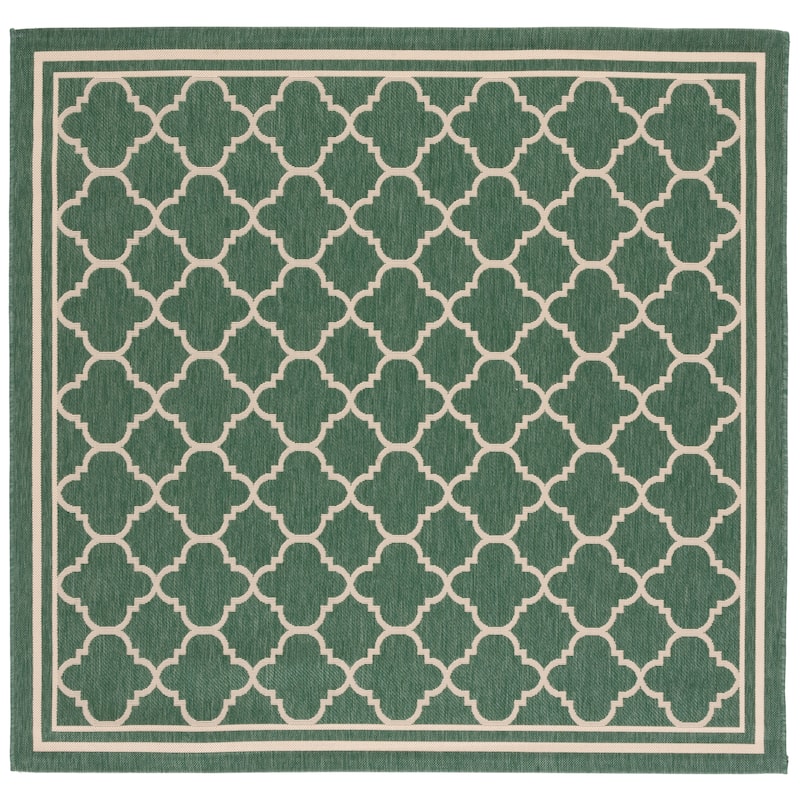 SAFAVIEH Courtyard Kristelle Indoor/ Outdoor Waterproof Patio Backyard Rug - 6'7" Square - Dark Green/Beige