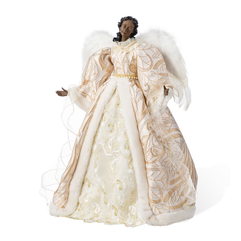 Glitzhome 24"H Faux Fur & PVC Christmas Elegant African Angel Tree Topper