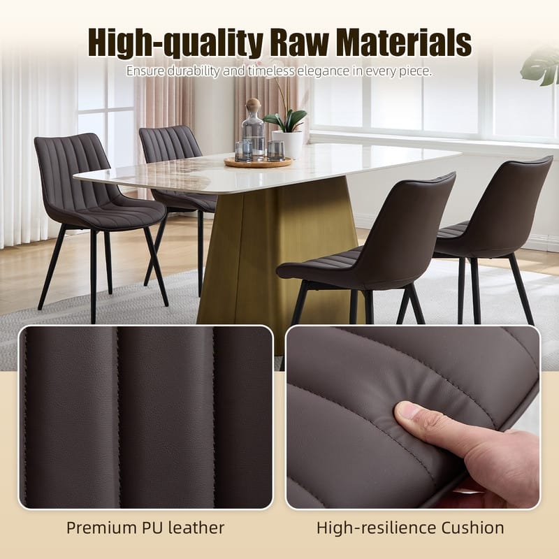 HOMEFUN PU Leather Upholstered Stripes Sturdy Metal Frame Dining Chairs(set of 4)