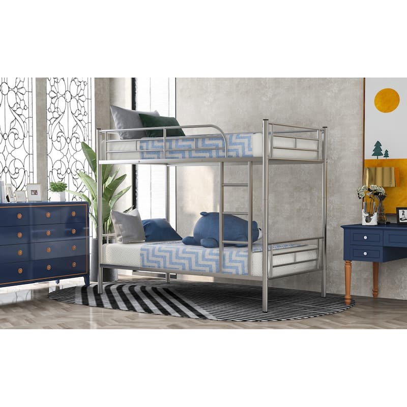 Twin Over Twin Metal Bunk Bed (Silver)