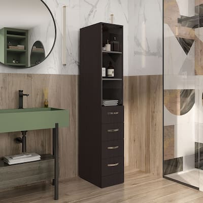 Linen Cabinet 68" H, Three Shelves, Four Drawers and Metal handles