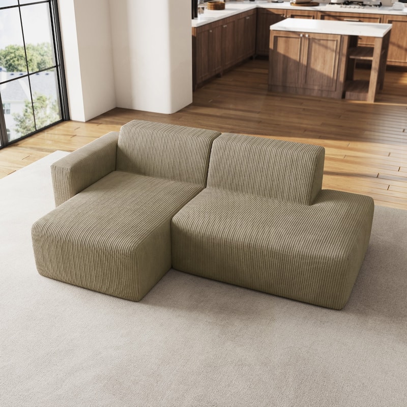94" W Corduroy Upholstered Fully Sponge Molded Modular Sectional Sofa