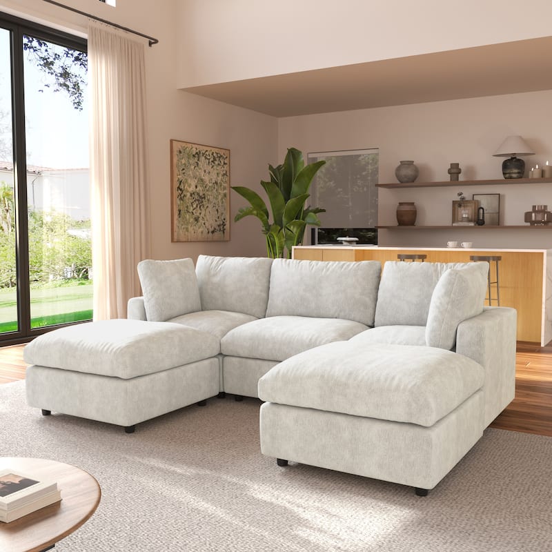 Modern Cloud Sectional Couches for Living Room Set, Chenille U-shaped Sofa Couch