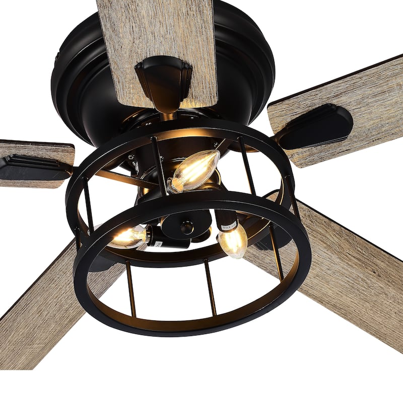 52-inch Indoor Matte Black Industrial Ceiling Fan with Remote(5-blade)