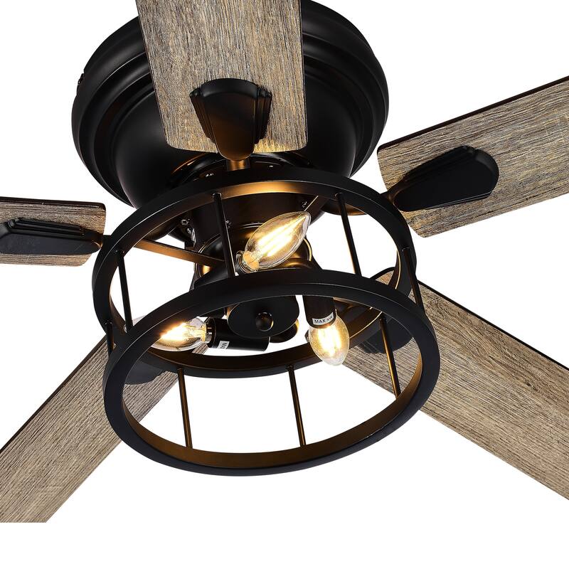 52" Black Industrial 5-Blade Ceiling Fan with Light Kit and Remote