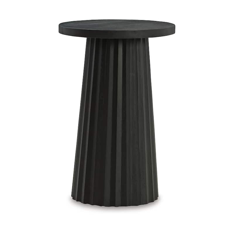 Ceil Accent Table, Round Fluted Classic Black Solid Wood Base, 14 Inch