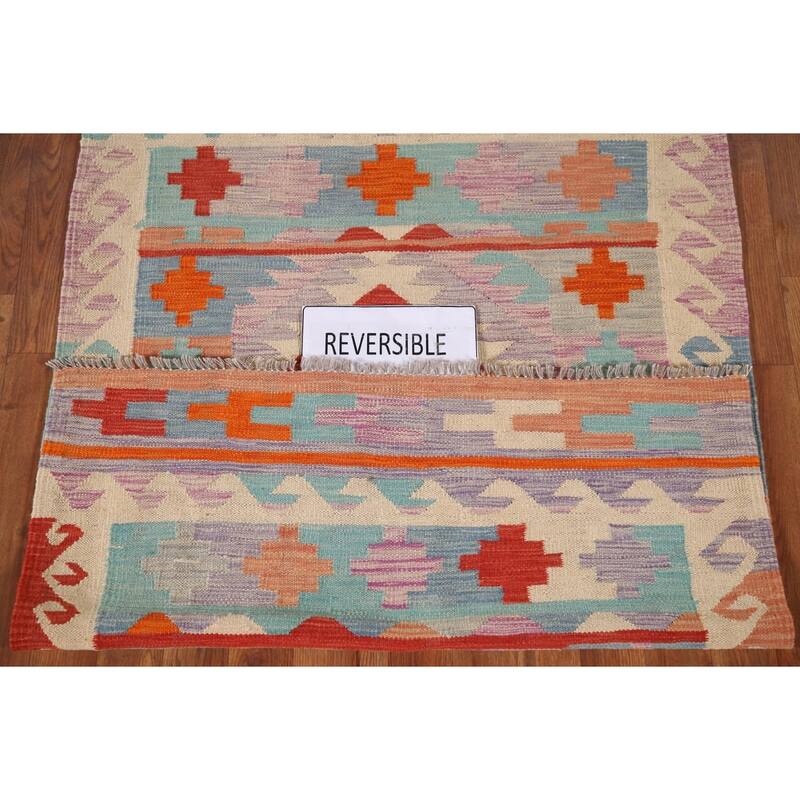 Reversible Kilim Oriental Accent Rug Hand-Woven Wool Carpet - 3'3"x 5'0"