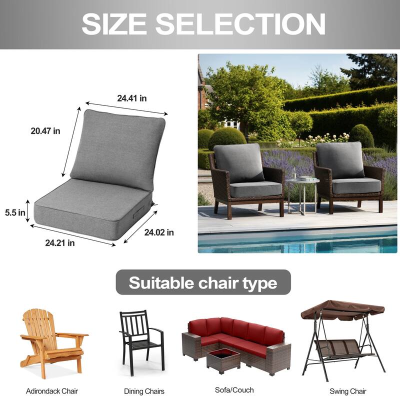 24''Wx24''Dx5.5''in T Outdoor Indoor Patio Premium Fabric Seat Cushions Set (Seat & Back)