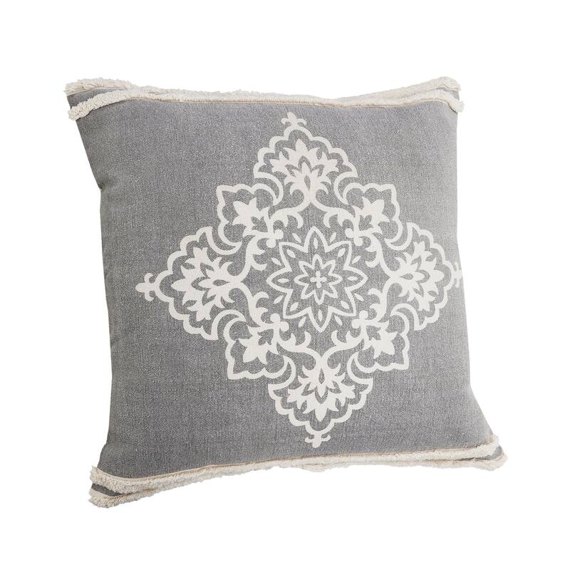 Sevita Casual Floral Diamond Medallion Throw Pillow with Tufted Border